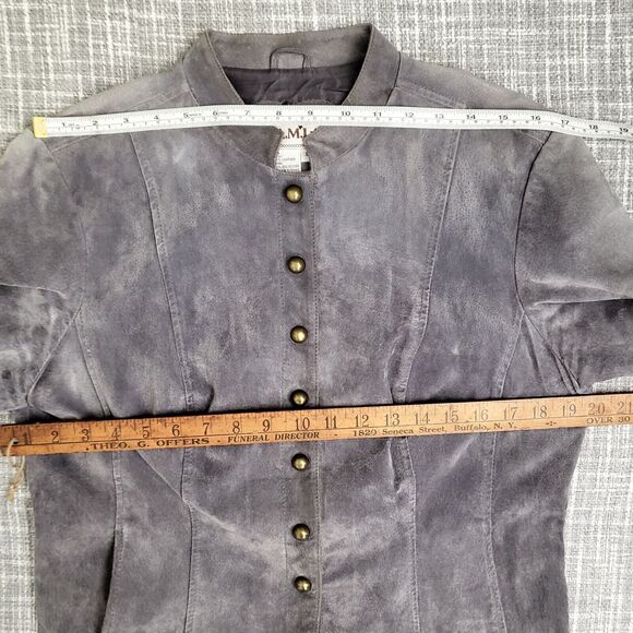 AMI Short Suede Jacket w/ Brass Toned Snaps Gray Women's M/L - Picture 9 of 16